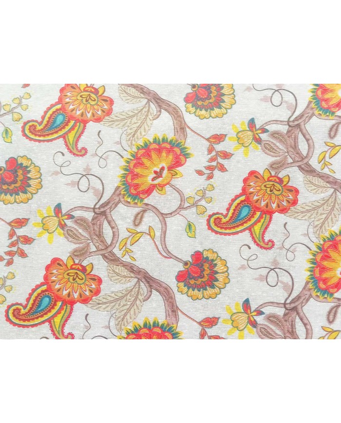 Loneta flor naranja y cachemir