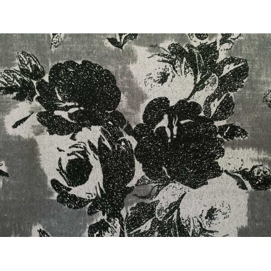 Tela jacquard rosas grises
