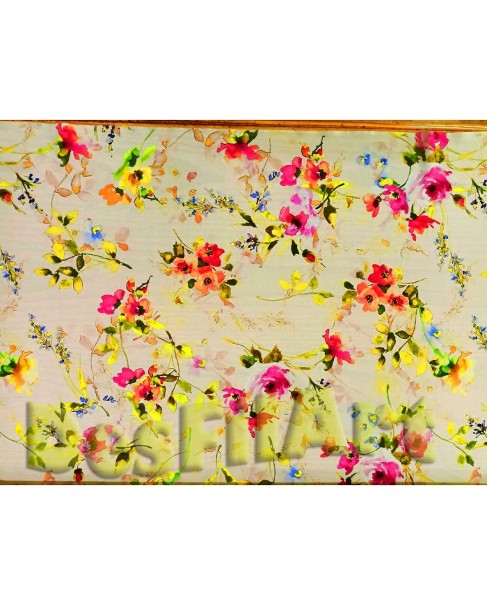 Seda estampada amapolas fondo claro