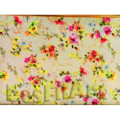 Seda estampada roselles fons crú