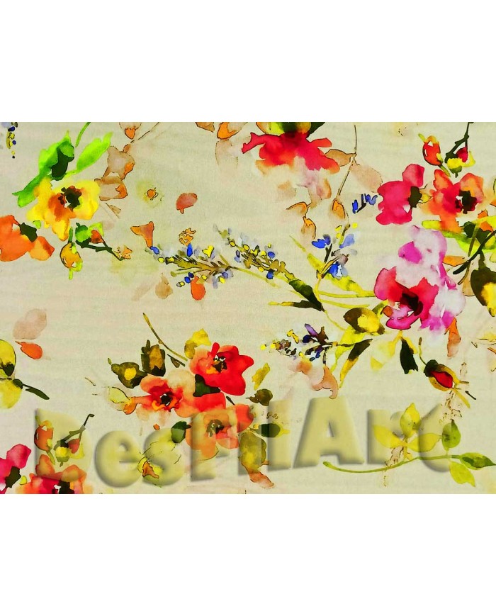 Seda estampada amapolas fondo claro