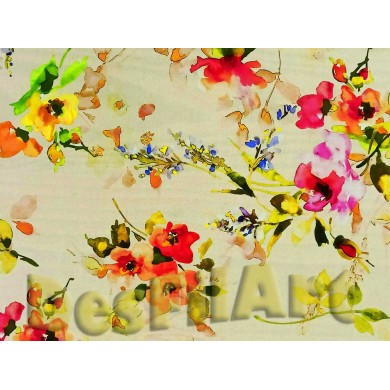 Seda estampada amapolas fondo claro