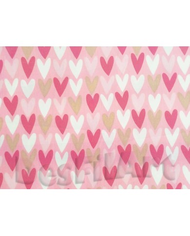 Algodón fondo rosa con corazones Algodón fondo rosa con corazones
