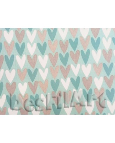Algodón fondo verde con corazones Algodón fondo verde con corazones