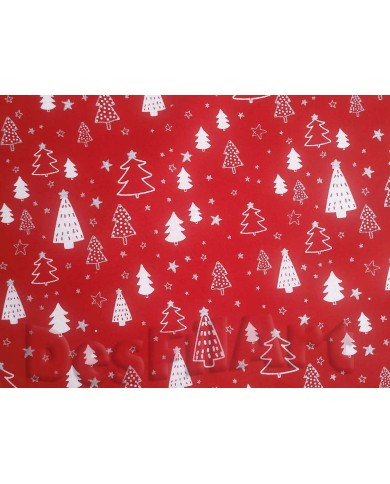 Algodón de Navidad abetos fondo rojo Algodón de Navidad abetos fondo rojo