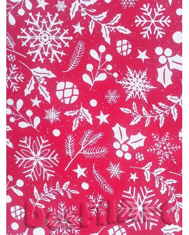 Algodón de Navidad hojas y estrellas fondo colorado Algodón de Navidad hojas y estrellas fondo colorado