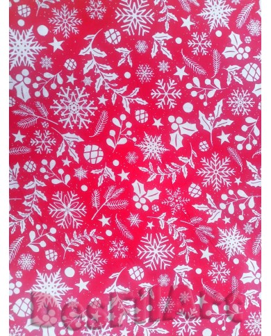 Algodón de Navidad hojas y estrellas fondo colorado Algodón de Navidad hojas y estrellas fondo colorado