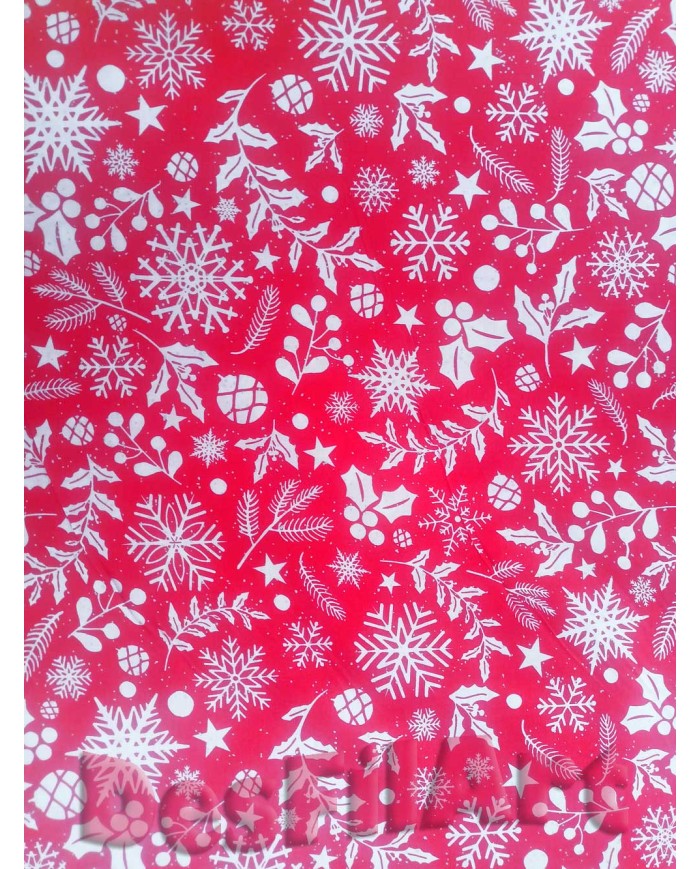 Algodón de Navidad hojas y estrellas fondo colorado