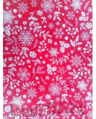 Algodón de Navidad hojas y estrellas fondo colorado