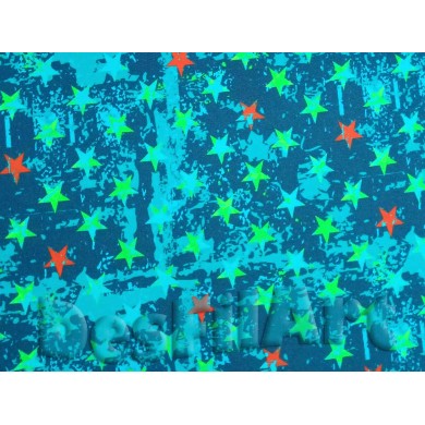 Punto de algodón estrellas verde y naranja