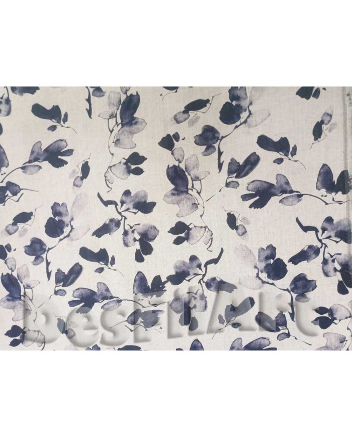 Lli i viscosa estampada fulles blau fosc