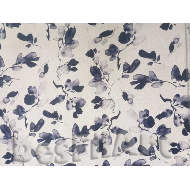 Lli i viscosa estampada fulles blau fosc