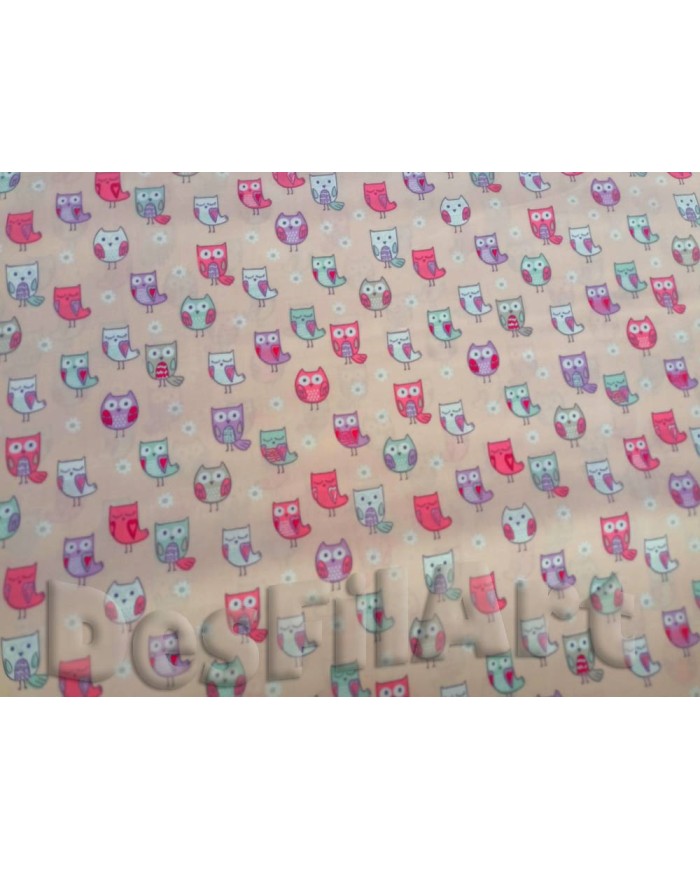 Algodón buhos fondo rosa