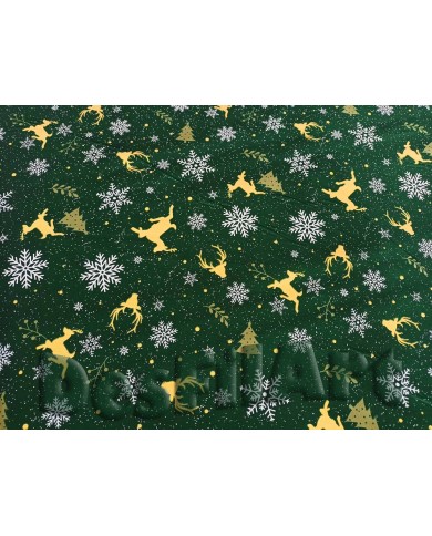 Algodón de Navidad renos fondo verde Algodón de Navidad renos fondo verde