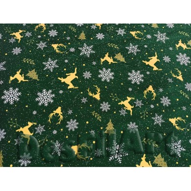 Algodón de Navidad renos fondo verde