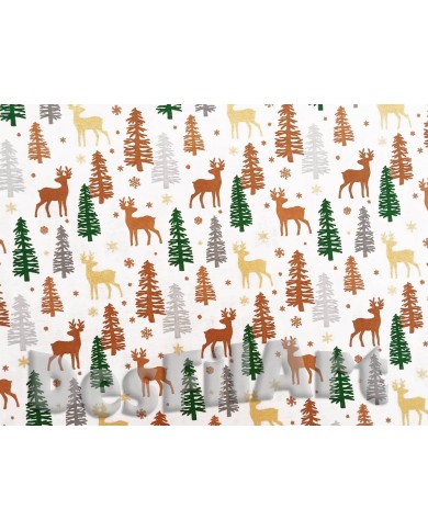 Algodón de Navidad renos y abetos fondo blanco Algodón de Navidad renos y abetos fondo blanco