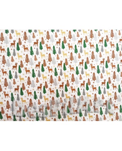 Algodón de Navidad renos y abetos fondo blanco Algodón de Navidad renos y abetos fondo blanco