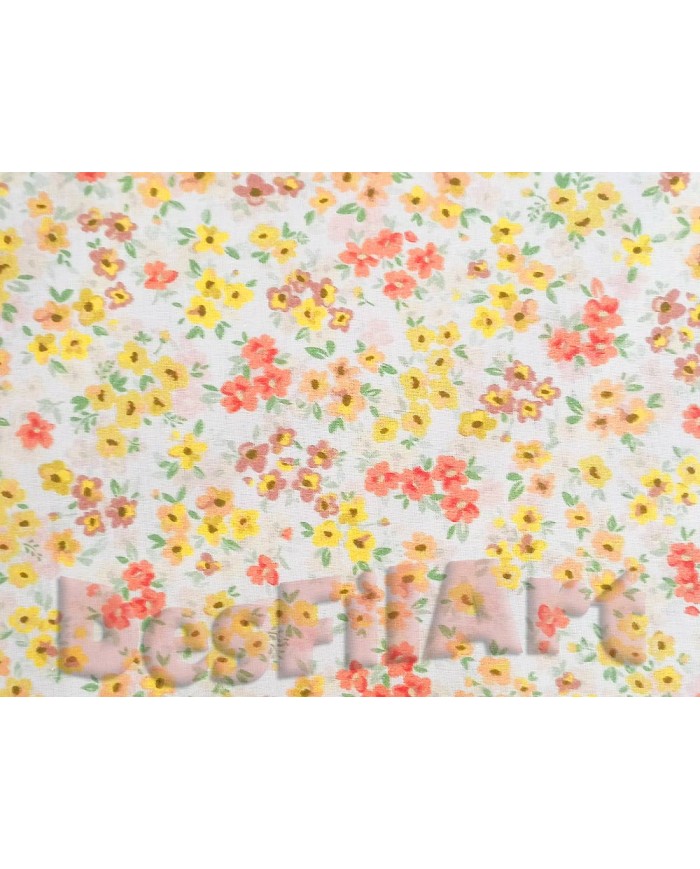 Algodón flores coral y amarillas