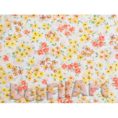 Algodón flores coral y amarillas