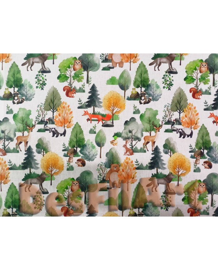 Algodón popelín animales y árboles