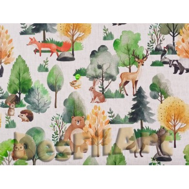 Algodón popelín animales y árboles