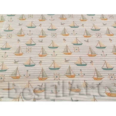 Algodón popelín con barcos