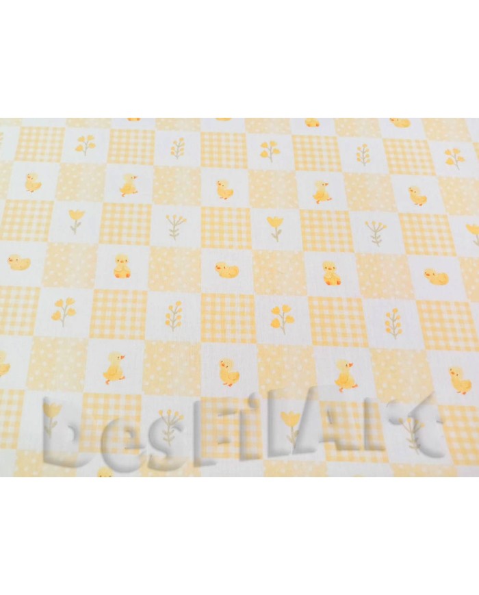 Algodón popelín pollito y flor