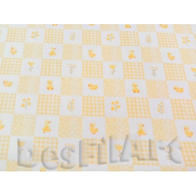 Algodón popelín pollito y flor