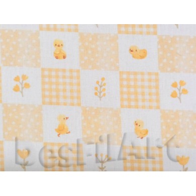 Algodón popelín pollito y flor