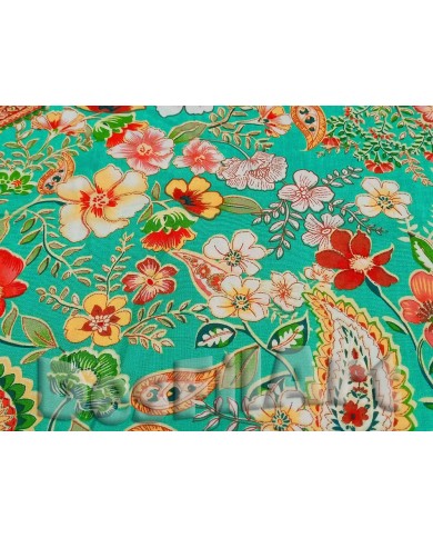 Viscosa estampada mediana fondo turquesa